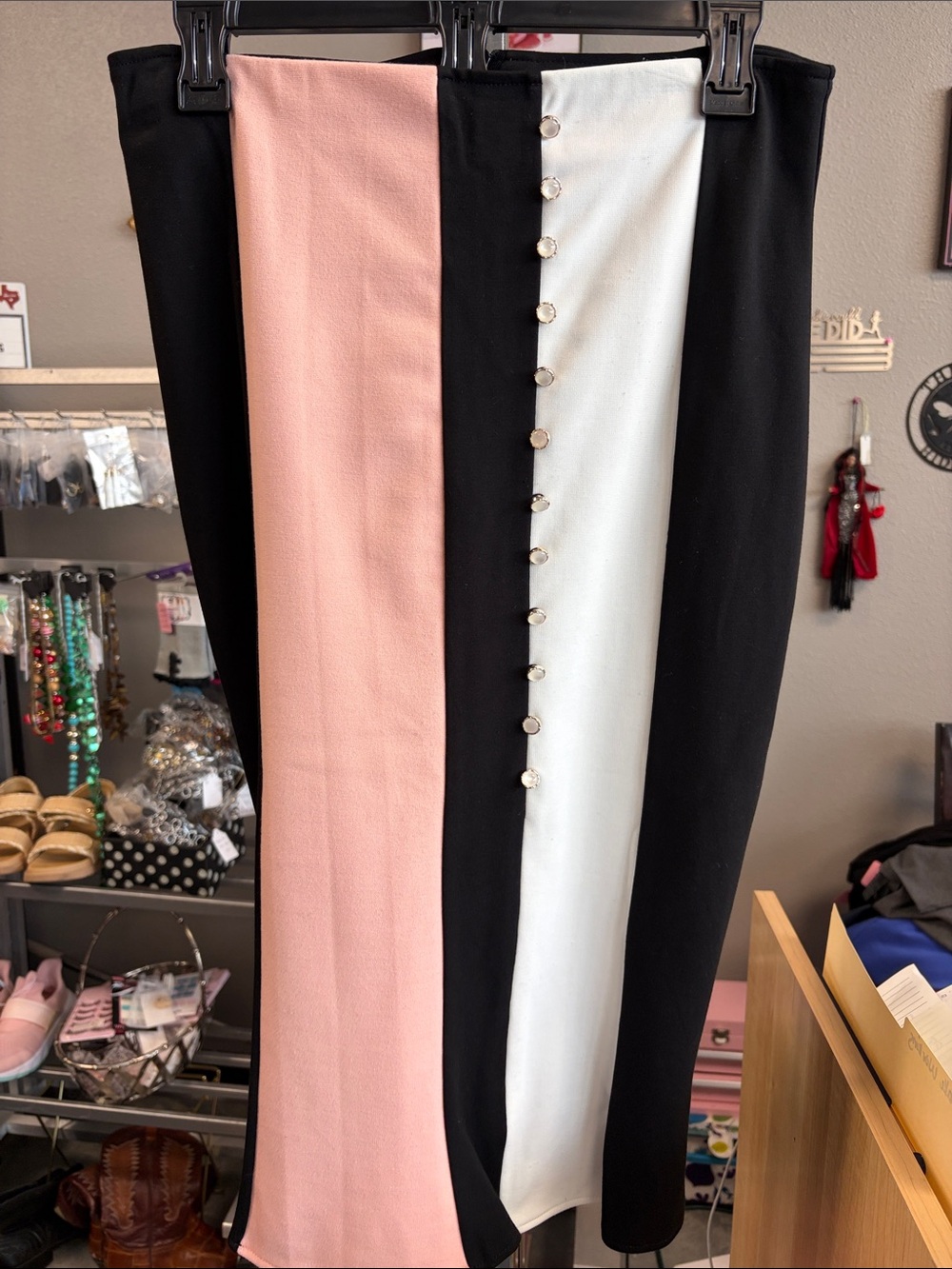 Colorblock Pink, White & Black Pencil Skirt UZG877